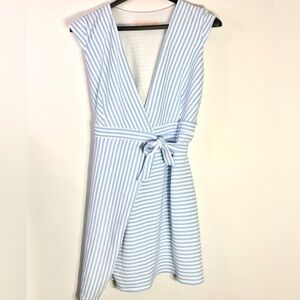 Hutch Anthropologie Blue White Striped Belted Wrap Dress Mini Nautical Preppy Lg